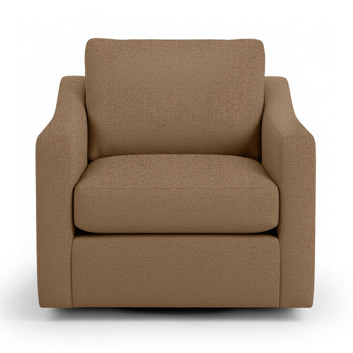 Classic Home Aspen swivel chair with a cushioned beige fabric seat and wooden base, showcasing a stylish and comfortable design.