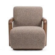 Classic Home Welson swivel accent chair in warm mocha fabric with a rounded back and wooden swivel base, stylish and comfortable.