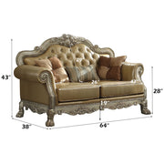 Dresden - Loveseat With 3 Pillows - Bone Synthetic Leather & Gold Patina - R&R Furniture Gallery (Fountain Valley, CA)