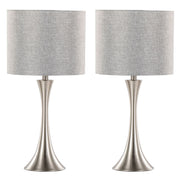 Set of two Lumi Source Lenuxe contemporary modern design table lamps with sleek, stylish bases and fabric shades for modern decor.