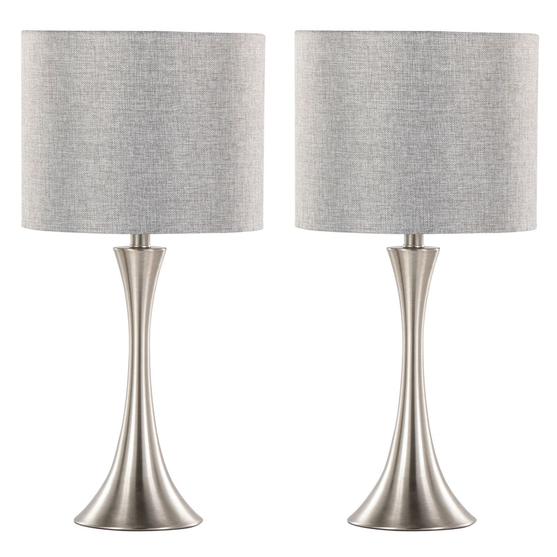 Set of two Lumi Source Lenuxe contemporary modern design table lamps with sleek, stylish bases and fabric shades for modern decor.