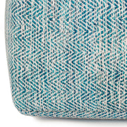 Simpli-Home Nate handcrafted square accent pouf with neutral fabric and wooden legs, versatile and stylish for living room decor.