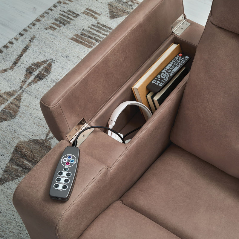 Lorrenton - Glider Power Recliner With Audio System - Caramel - R&R Furniture Gallery (Fountain Valley, CA)