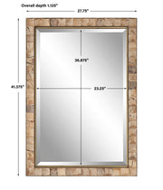 Light brown coconut shell accent mirror by Uttermost with a natural textured coconut shell frame.