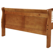 DreamHaus platform bed frame with sleigh design, wood slat support, sturdy headboard, and footboard for a stylish bedroom look.