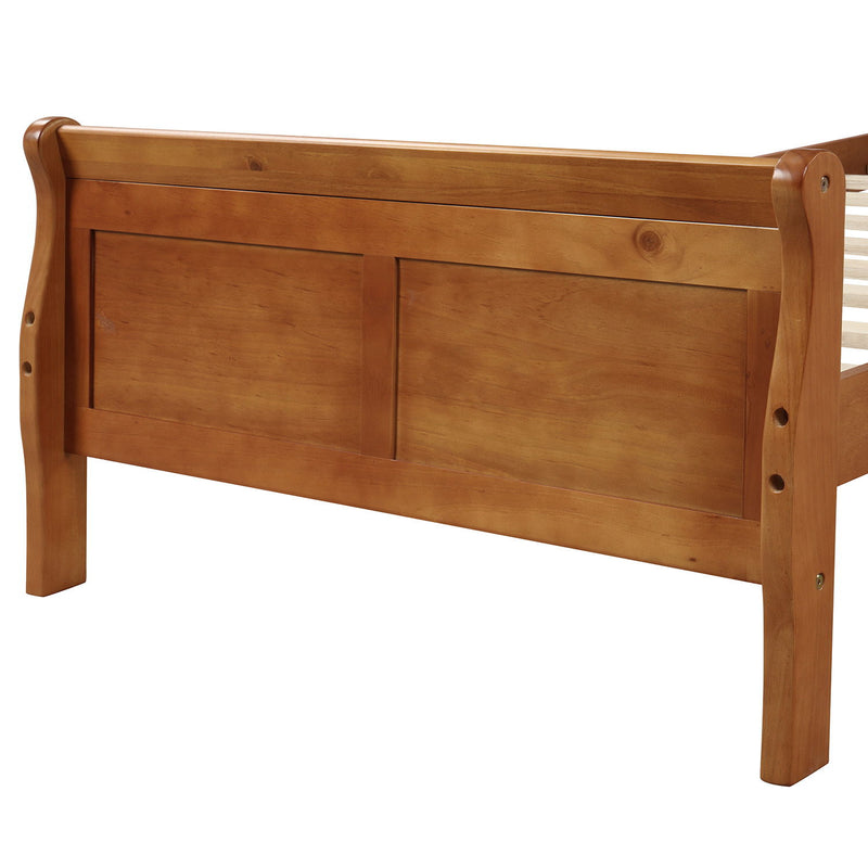 DreamHaus platform bed frame with sleigh design, wood slat support, sturdy headboard, and footboard for a stylish bedroom look.