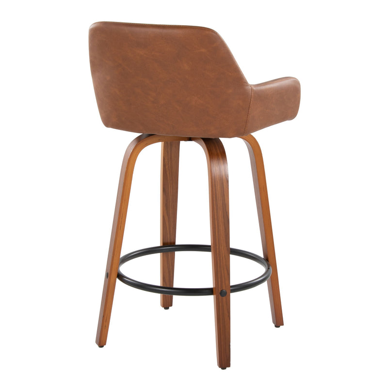 Lumi Source Daniella contemporary fixed height counter stool set with swivel, round footrest, black finish, and cushioned seat.