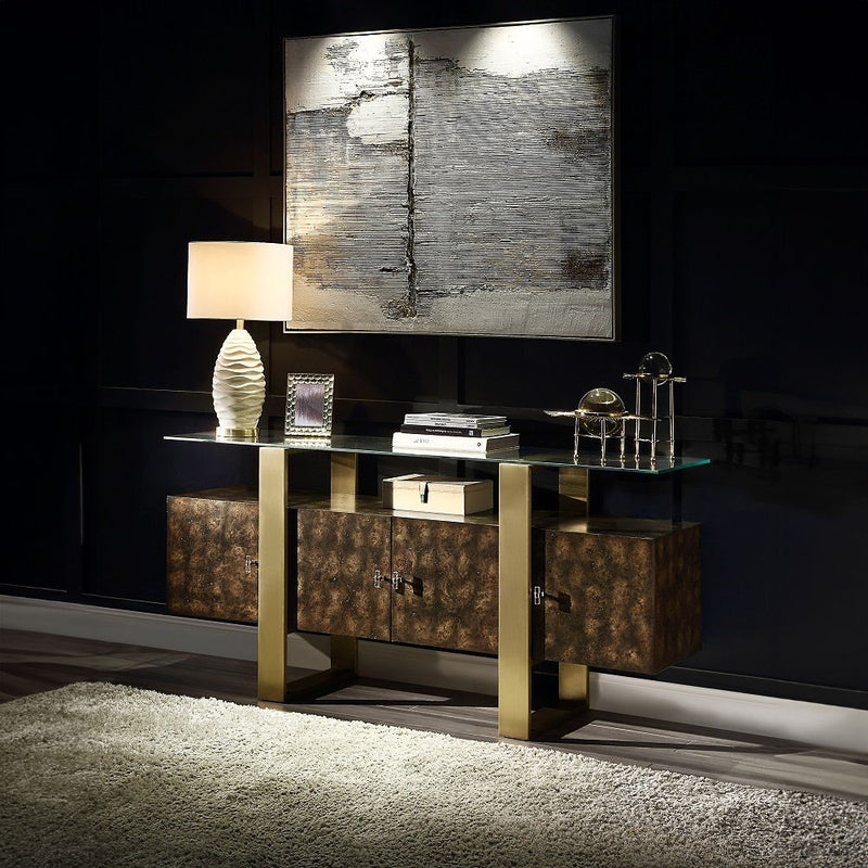 Mabyn - Console Cabinet - Brass & Antique Brown - R&R Furniture Gallery (Fountain Valley, CA)