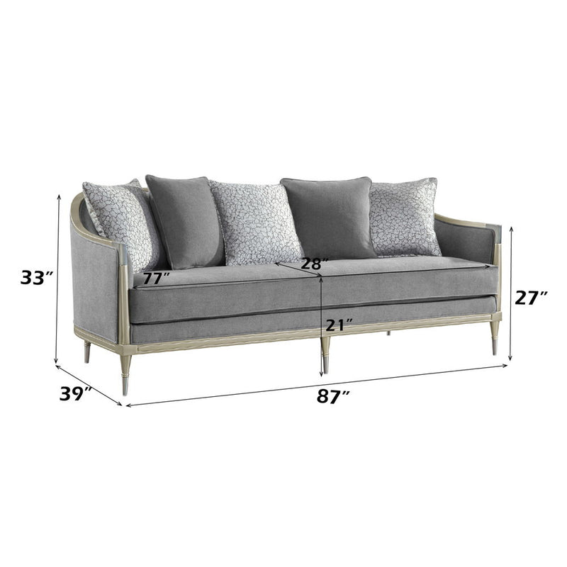 Fernando - Sofa With 5 Pillows - Gray Chenille & Champagne - R&R Furniture Gallery (Fountain Valley, CA)
