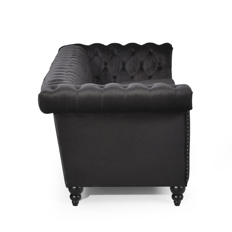 Noble House Chesterfield style 3-seater sofa with deep button tufting, featuring classic stationary design in rich upholstery.