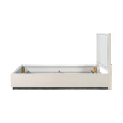 Upholstered bed by Michael Amini with integrated LED lights, showcasing a modern design and plush fabric upholstery.