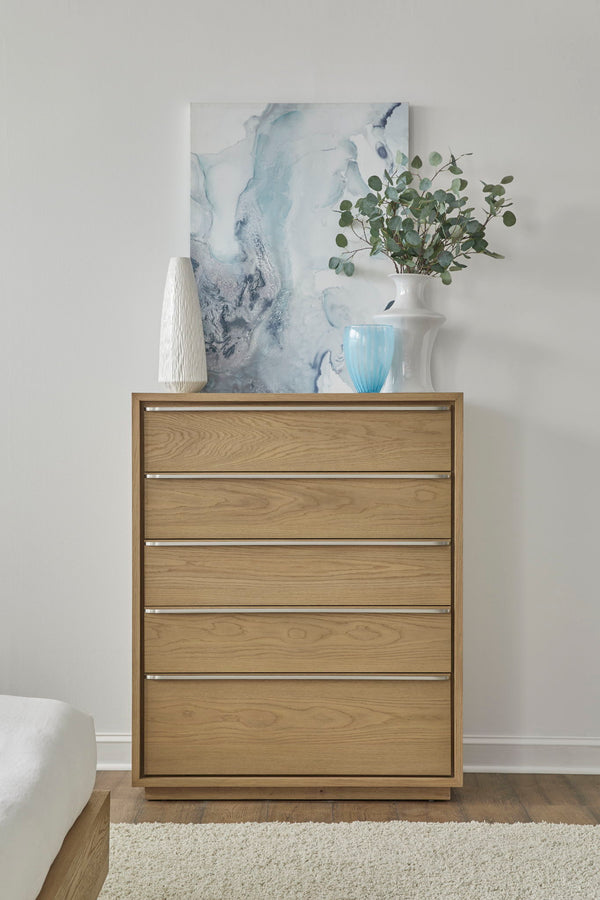 One Coastal Modern Five Drawer Chest in Bisque