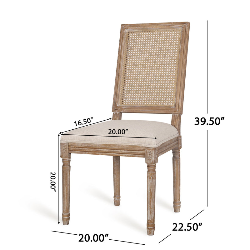 French Country Dining Chair With Rectangular Cane Backrest And Smooth Upholstered Seating - R&R Furniture Gallery (Fountain Valley, CA)