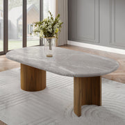 Darcy - Dining Table - Natural Marble Top & Dark Walnut - R&R Furniture Gallery (Fountain Valley, CA)