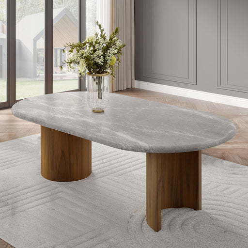 Darcy - Dining Table - Natural Marble Top & Dark Walnut - R&R Furniture Gallery (Fountain Valley, CA)