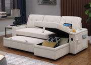 Ashlyn II - 84"W Woven Fabric Reversible Sleeper Sectional Sofa with Storage Chaise - R&R Furniture Gallery (Fountain Valley, CA)