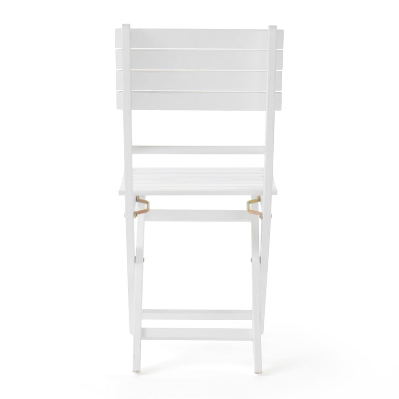 Set of two Noble House outdoor foldable wood dining chairs with slat design, perfect for garden or patio seating.