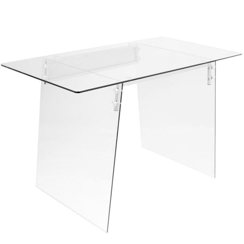 Lumi Source Glacier contemporary desk with clear glass top and chrome legs, modern writing desk for home or office use.