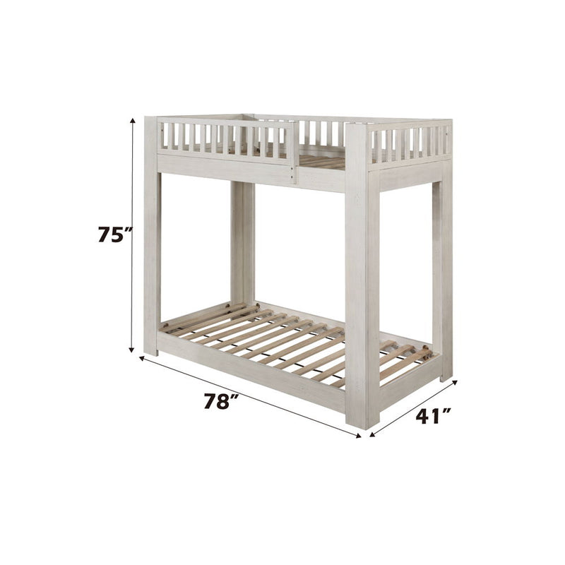 Cedro - Twin Over Twin Bunk Bed - Weathered White - R&R Furniture Gallery (Fountain Valley, CA)
