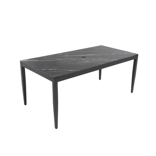Modern outdoor patio dining table by Life Outside with tapered legs, weatherproof, rust-free design, ideal for outdoor dining spaces.