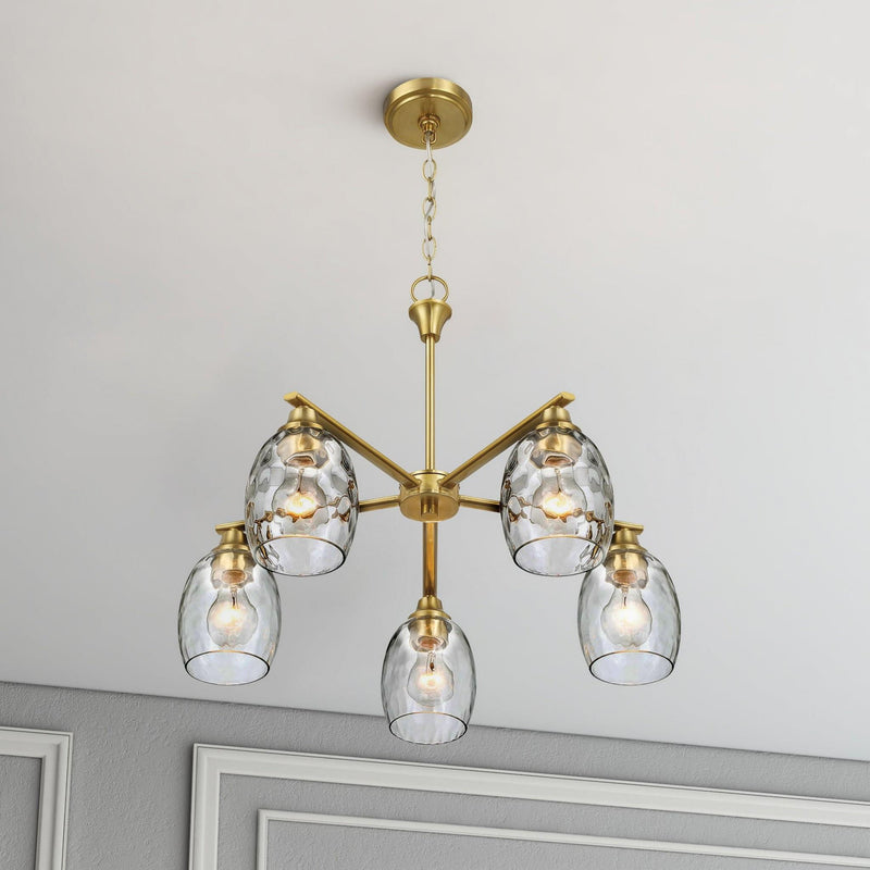 5 Lights Linear Arms With Chain Chandelier - Clear / Gold - R&R Furniture Gallery (Fountain Valley, CA)