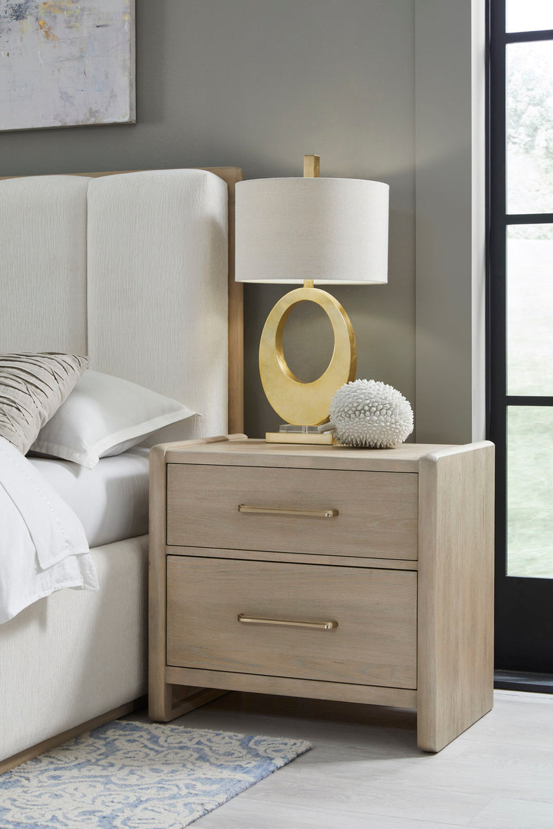Gardenia 2 Drawer Oak Wood Nightstand in Chai by Modus, featuring a modern design with two spacious drawers and a smooth finish.