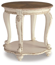 Realyn - Round End Table - White / Brown - R&R Furniture Gallery (Fountain Valley, CA)