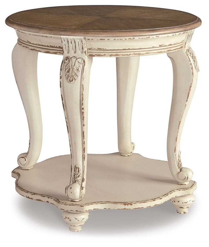 Realyn - Round End Table - White / Brown - R&R Furniture Gallery (Fountain Valley, CA)