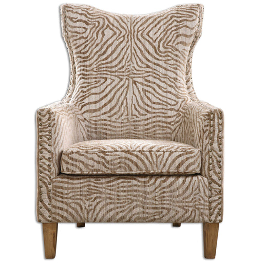 Light brown animal pattern armchair by Uttermost featuring plush upholstery and a comfortable, stylish design.