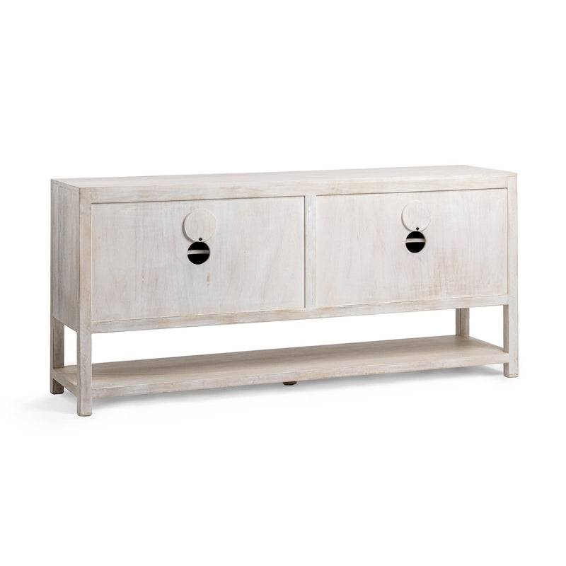 Classic Home Costa 4-door buffet cabinet with wood finish and sleek design, featuring ample storage and modern style.