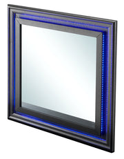 Metallic black mirror by Glory Furniture, modern wall mirror with sleek black finish and stylish frame, perfect for contemporary decor.