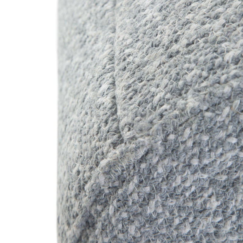 Simpli-Home Bayley round braided accent pouf with a versatile design, featuring a woven textured fabric in neutral tones.