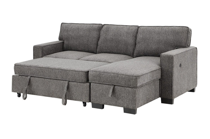 Estelle - Fabric Reversible Sleeper Sectional With Storage Chaise Drop-Down Table 2 Cup Holders And 2 USB Ports - R&R Furniture Gallery (Fountain Valley, CA)