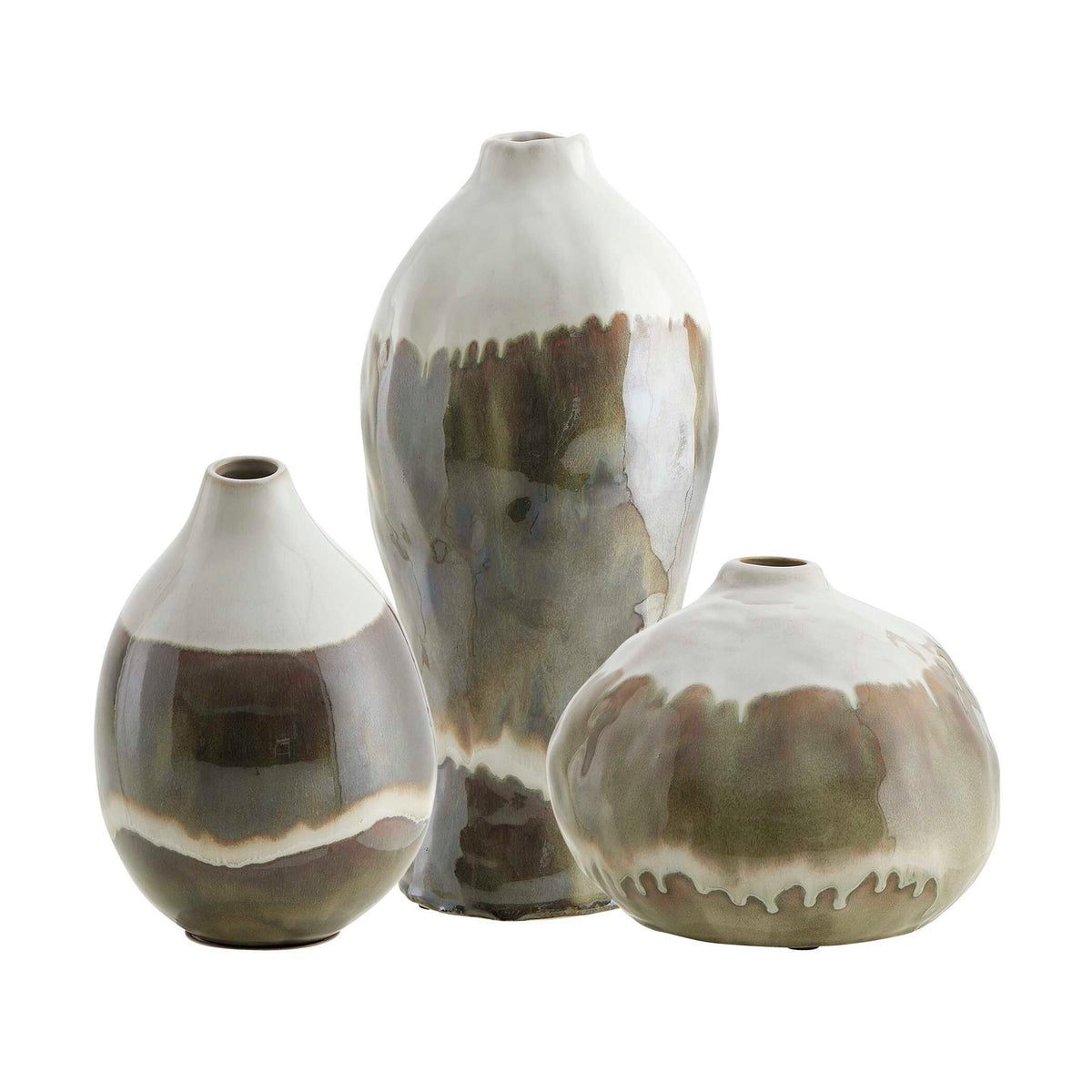 Earthflow - Glazed Outdoor Vases (Set of 3) - Brown / Green / White