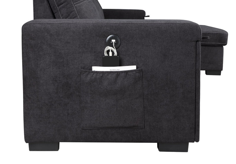 Toby - Woven Fabric Reversible Sleeper Sectional Sofa With Storage Chaise Cup Holder Charging Ports And Pockets - R&R Furniture Gallery (Fountain Valley, CA)