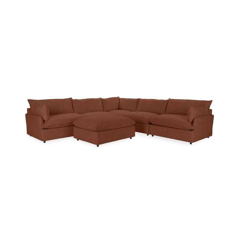 Classic Home Caplan 6-piece modular sectional with ottoman, modern 2-piece living room set, featuring plush cushions and versatile design.