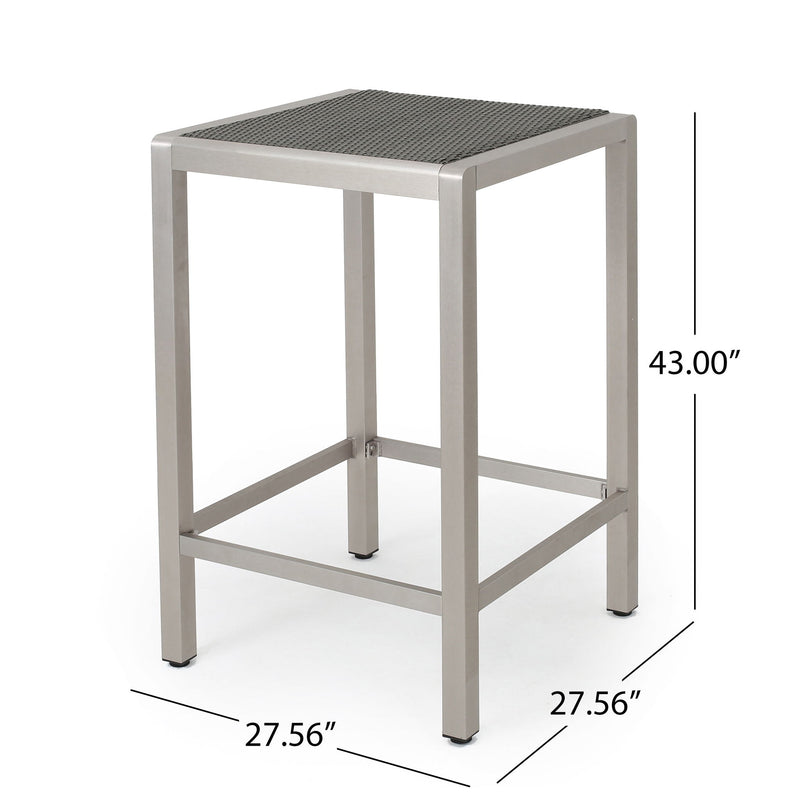 Outdoor 43" Aluminum Bar Table With Rattan Table Top - Gray / Silver - R&R Furniture Gallery (Fountain Valley, CA)