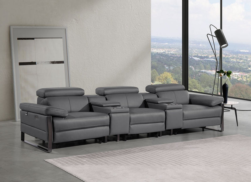 1246 - Modular Power Triple Reclining Dual Console Sofa With Power Reclining Headrests - R&R Furniture Gallery (Fountain Valley, CA)