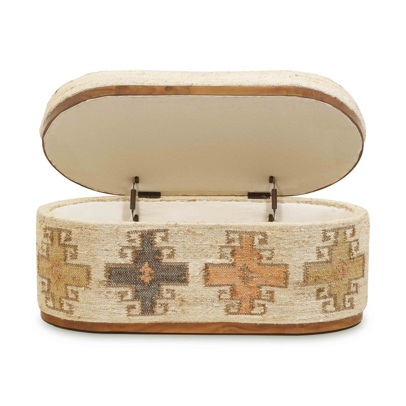 Olivier - Cotton Oval Storage Ottoman - Beige - R&R Furniture Gallery (Fountain Valley, CA)