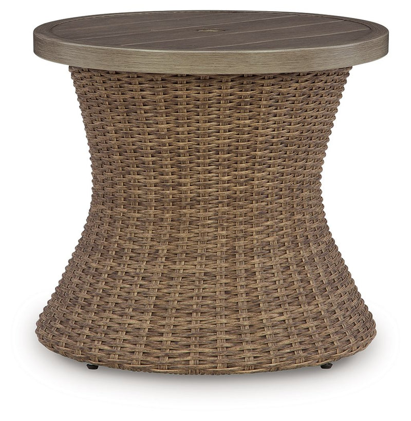 Laguna Heights - Round End Table With Umbrella Option - Beige - R&R Furniture Gallery (Fountain Valley, CA)