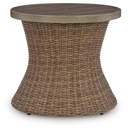 Laguna Heights - Round End Table With Umbrella Option - Beige - R&R Furniture Gallery (Fountain Valley, CA)