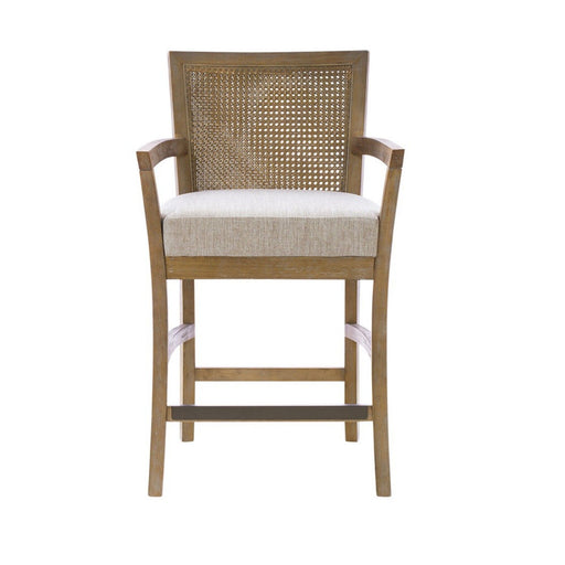 Cane Back Counter Stool With Upholstered Seat - Cream / Reclaimed Natural - R&R Furniture Gallery (Fountain Valley, CA)