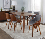 Lumi Source Folia Fabrizzi 7-piece mid-century modern dining set with wooden table and matching chairs in a stylish dining room.