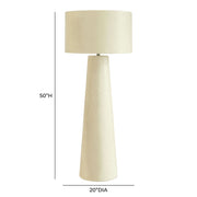 TOV Furniture Yala Papier Mache Floor Lamp in cream with a textured, sculptural design and a tall, cylindrical shape.