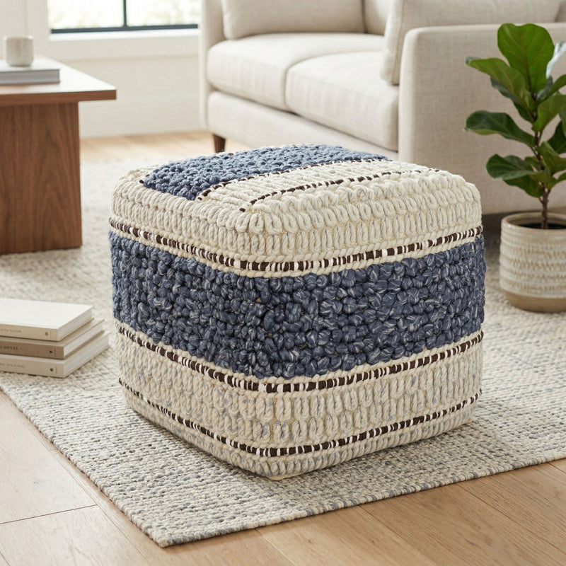 Simpli-Home Grady handcrafted square accent pouf with textured fabric and plush cushioning for versatile seating or decor.