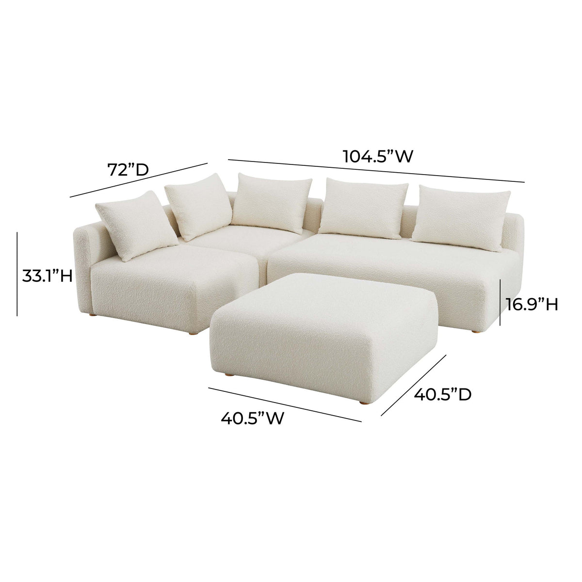 Hangover - 4-Piece Boucle Modular Chaise Sectional - Cream - R&R Furniture Gallery (Fountain Valley, CA)