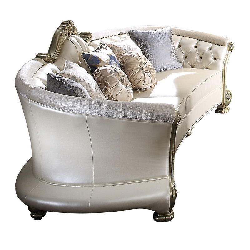 Dresden II - Sofa With 7 Pillows - Pearl Synthetic Leather & Gold Patina - R&R Furniture Gallery (Fountain Valley, CA)