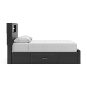 Stabotta - Queen Bookcase Bed With Storage Footboard And 2 Under Bed Storage Units - Black