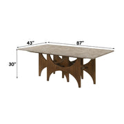 ACME Oleia dining table with engineered marble top in natural marble finish and walnut legs, showcasing elegant modern design.