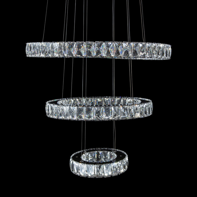 Michael Amini Lighting - Asteroids 3-Ring Modern LED Crystal Chandelier - Chrome